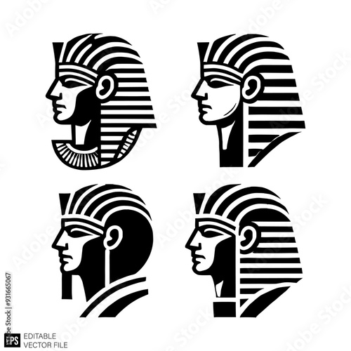 set of egyptian mythology  vector illustration black and white silhouette graphic design template