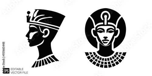 set of egyptian mythology  vector illustration black and white silhouette graphic design template