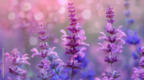 Close up of salvia pink amistad flowers in bloom : Generative AI