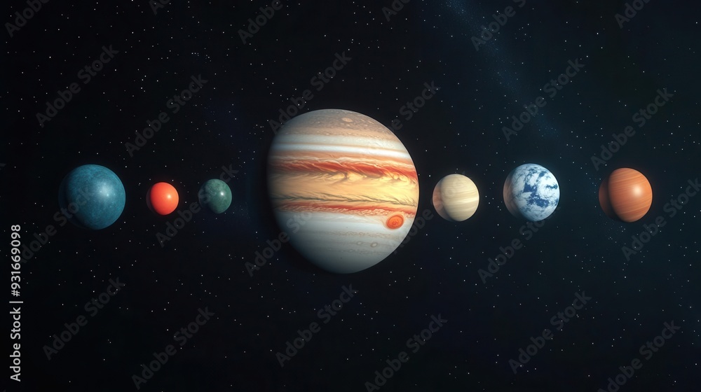 Naklejka premium Solar system, planetary alignment, 3D illustration