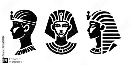 set of egyptian mythology  vector illustration black and white silhouette graphic design template