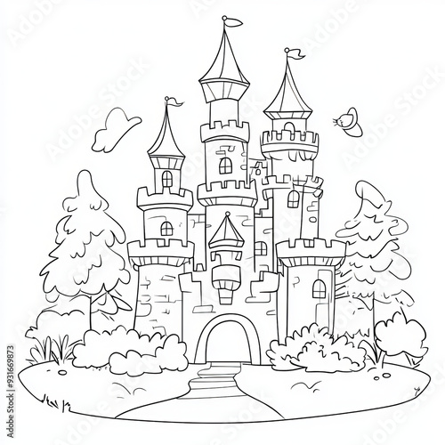 Wallpaper Mural A coloring page designed for kids featuring a simple cartoon-style fruits. The castle is illustrated with thick lines, minimal detail, and no shading, making it ideal for young children to color. The  Torontodigital.ca