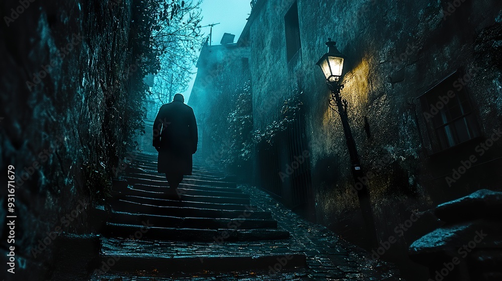 A dark alley with a mysterious figure lurking in the shadows A dark alley with a mysterious figure lurking in the shadows
