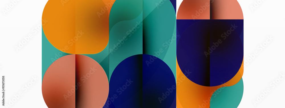 Circles and round shapes geometric minimal background. Transparent geometric shapes composition for wallpaper, banner, background or landing Circles and round shapes geometric minimal background. Transparent geometric shapes composition for wallpaper, banner, background or landing