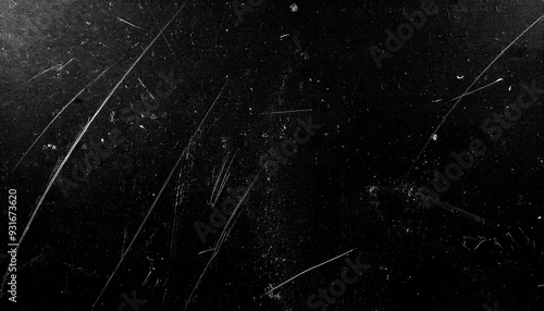 Konstfotografi White scratches and dust on black background. Old dirty glass.
