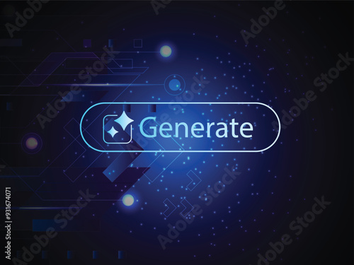 Generated button vector for artificial intelligence generating applications. design search button generate text miracle.