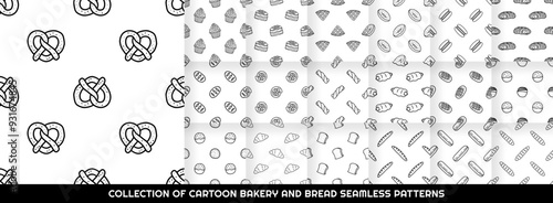 Collection of Cartoon Bread bakery seamless patterns
