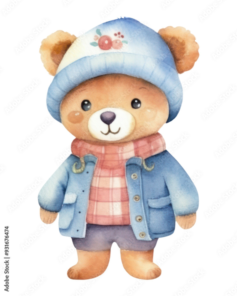PNG Cute bear winter fashion doll toy white background.