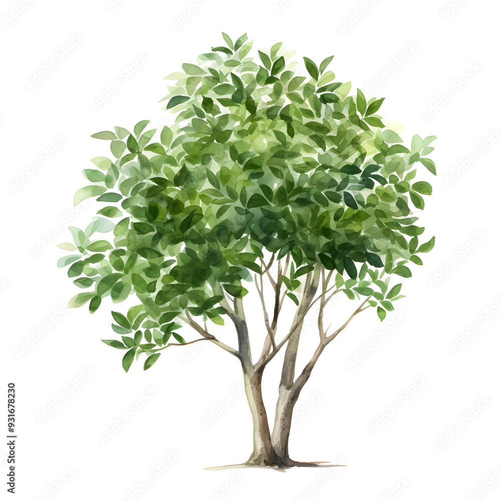Vibrant Tropical Syzygium Tree with Lush Foliage in Watercolor Vibrant Tropical Syzygium Tree with Lush Foliage in Watercolor