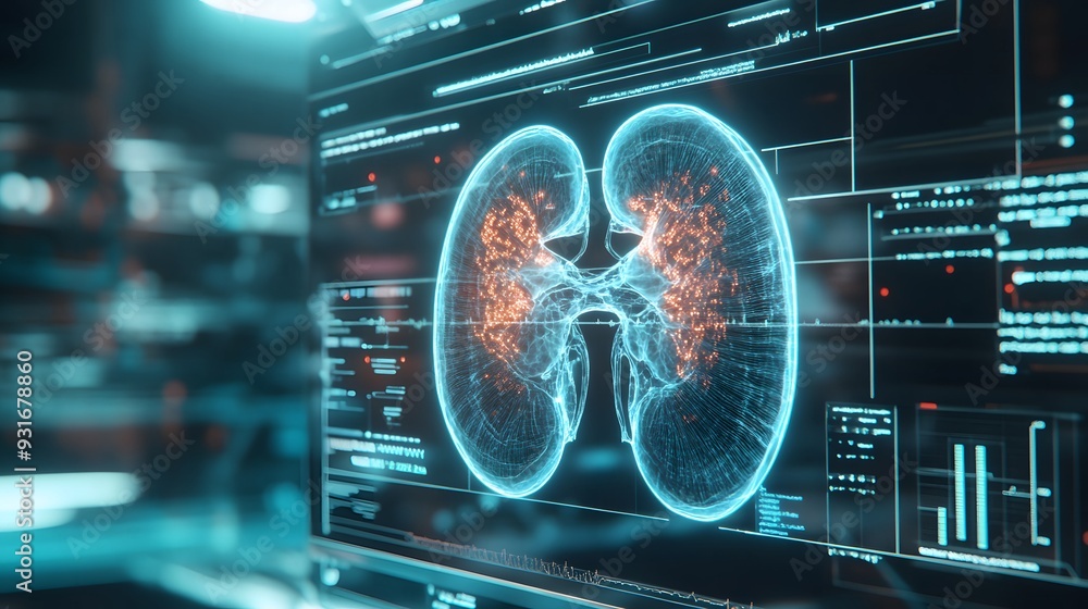 3D data visualization of a bright, white kidney, featuring detailed medical animation. The animation provides a clear and vivid representation of kidney anatomy and function 3D data visualization of a bright, white kidney, featuring detailed medical animation. The animation provides a clear and vivid representation of kidney anatomy and function