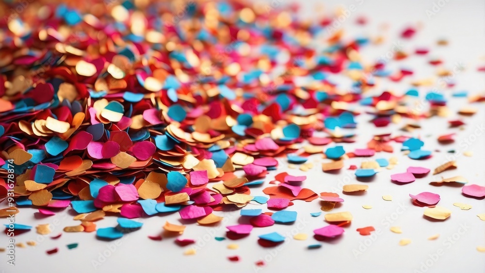 Colorful confetti on a white background, vibrant and lively. Colorful confetti on a white background, vibrant and lively.