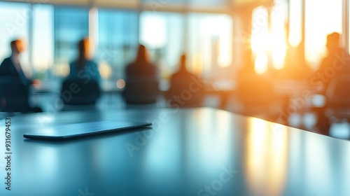 Wallpaper Mural Blurred Background of a Business Conference with Table and Digital Tablet. AI generated illustration Torontodigital.ca