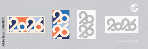 Modern art number of 2026 with minimalist design style for 2026 new year sign and symbol. Happy new year 2026 with typography logo design concept. 2026 new year greetings 