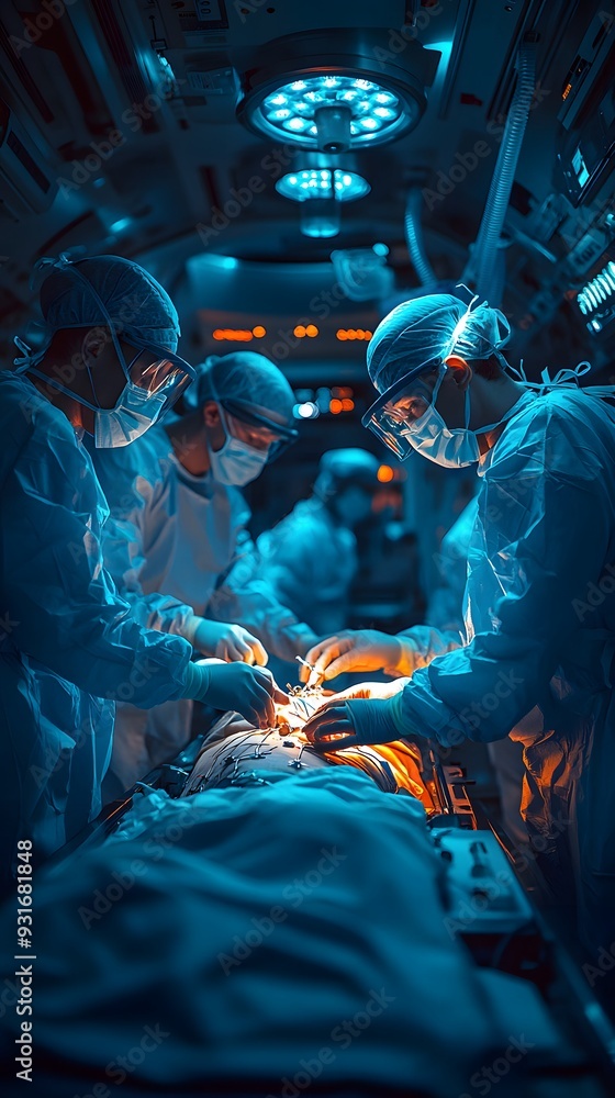 In an operating room, surgeons use advanced infinity sutures on a patient. In an operating room, surgeons use advanced infinity sutures on a patient.
