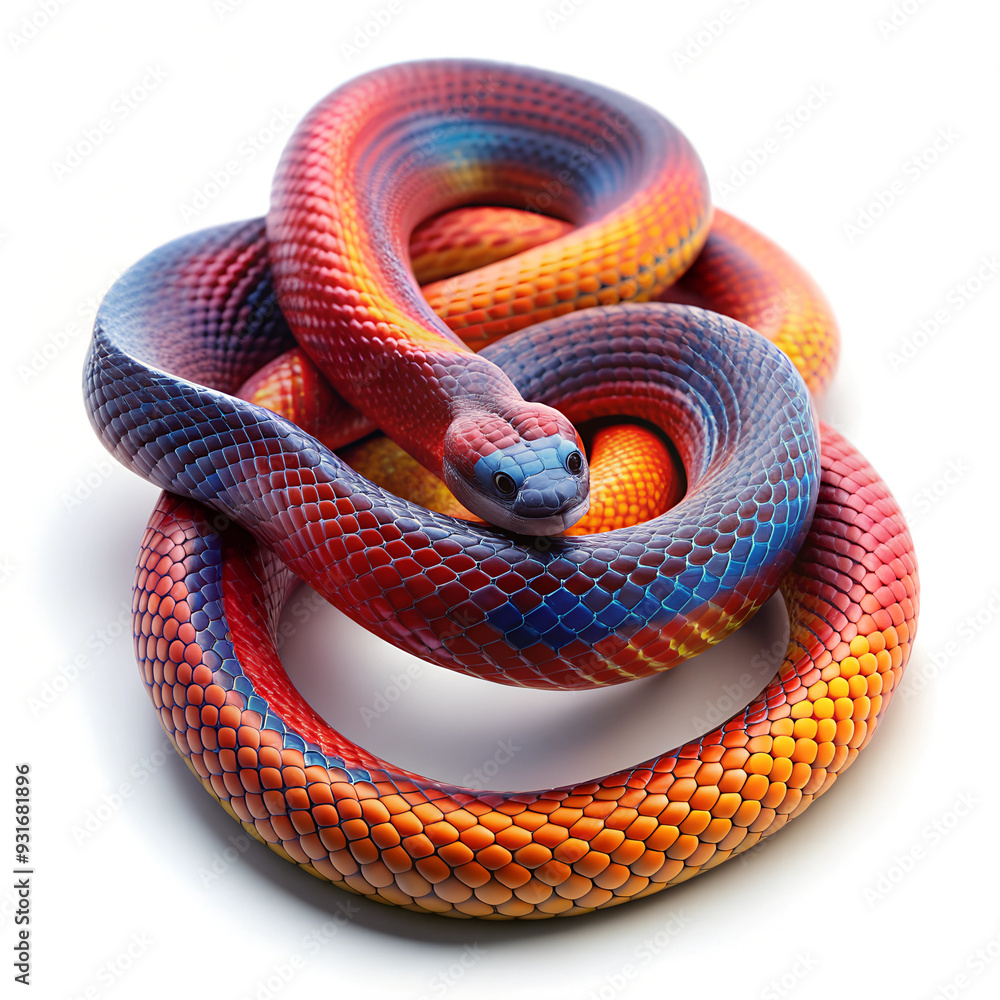 Fototapeta premium Brightly Colored Snake Slithering on White Background