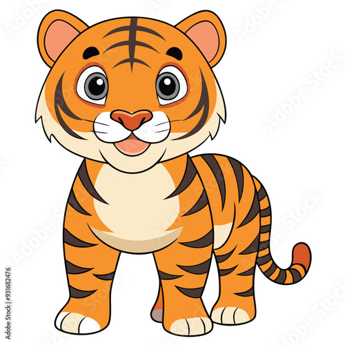 cute tiger on white background. animal cartoon vector illustration