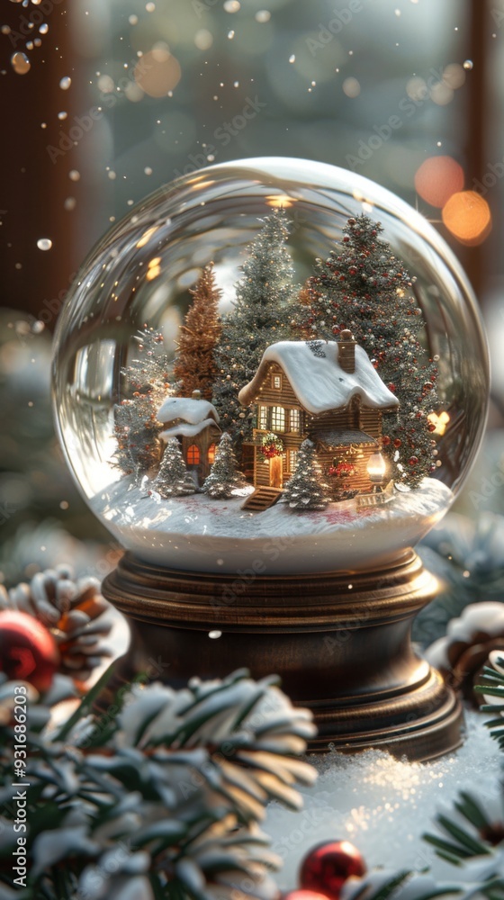 Christmas snow globe with a house inside of it Christmas snow globe with a house inside of it