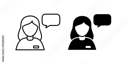 Set of customer service outline icons. Female operator and support specialist. Editable stroke.
