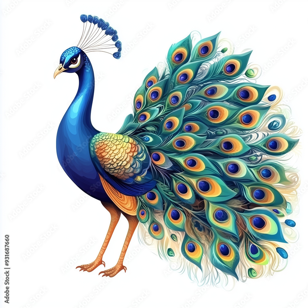 Fototapeta premium Peacock Vector Illustration Isolated on White Background
