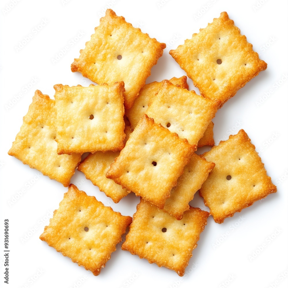 Close-up of a Group of Square Crackers with Crispy Edges Close-up of a Group of Square Crackers with Crispy Edges