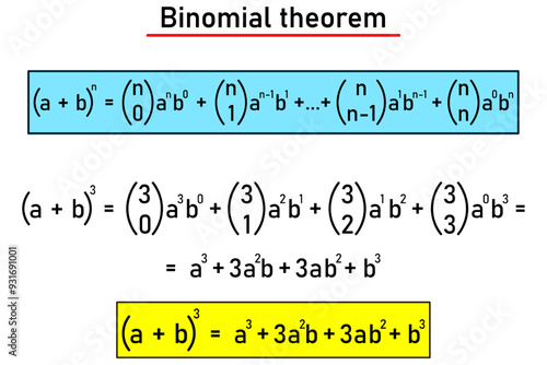 Deriving the third power of the expression a plus b using the binomial theorem