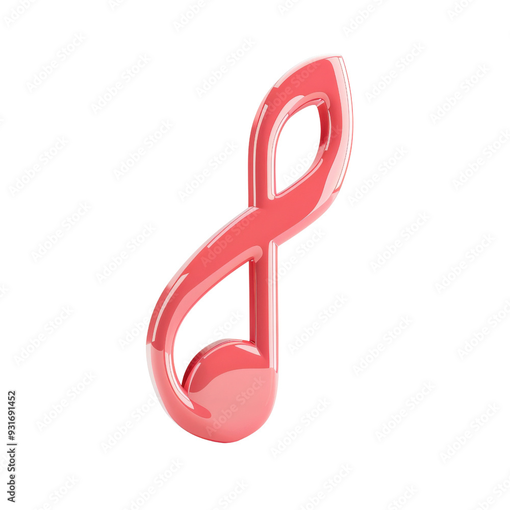 A single pink musical note, isolated on a black background. The note is rendered in a 3D style. The note is a symbol of music and creativity. A single pink musical note, isolated on a black background. The note is rendered in a 3D style. The note is a symbol of music and creativity.