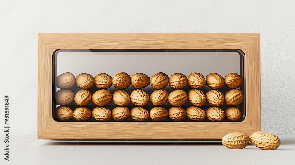Peanut bar box, sleek and modern with clear window, 3D illustration Peanut bar box, sleek and modern with clear window, 3D illustration