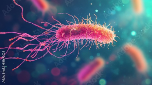 Flagella of bacteria are rapidly rotating, demonstrating movement and activity in a microscopic environment photo