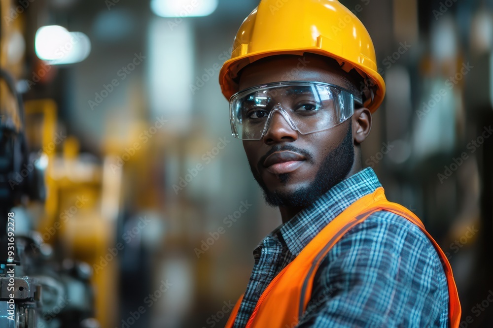 A factory worker operating heavy machinery A factory worker operating heavy machinery