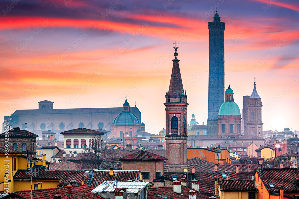 Bologna, Italy Rooftop Skyline and Famous Historic Towers