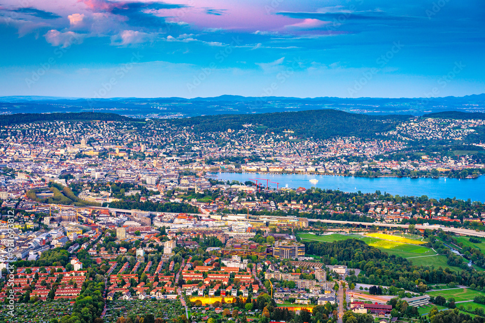 Fototapeta premium View of Zurich, Switzerland from the Top of Zurich