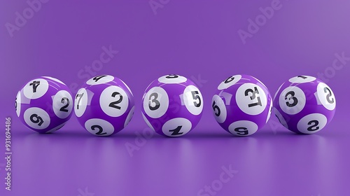 lottery balls in a row isolated on purple background