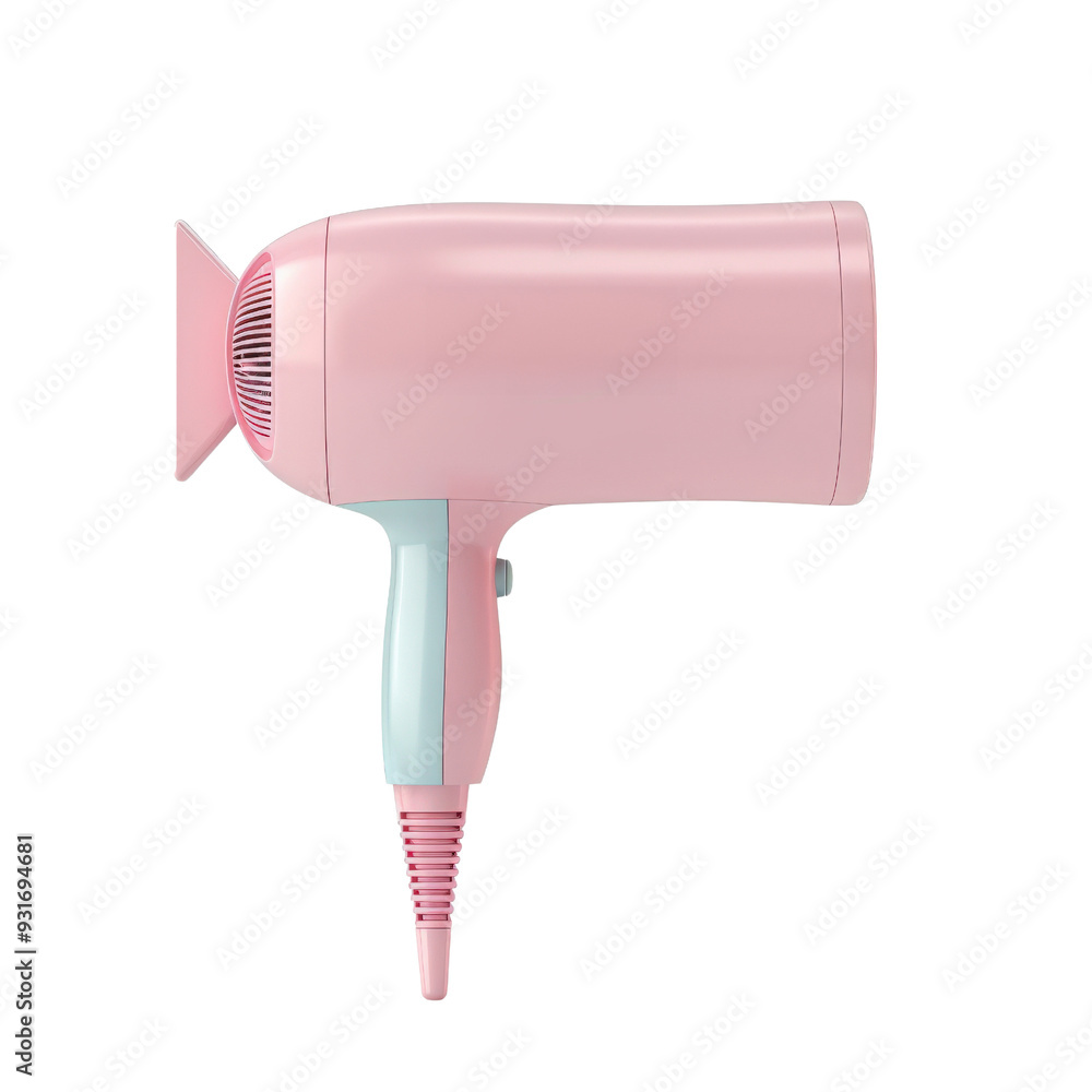 Fototapeta premium Pink hairdryer isolated on white background. Perfect for beauty, hair care, and product mockups.