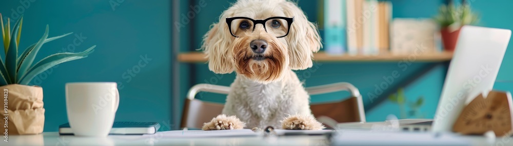 Dog Wearing Glasses Working on Laptop Dog Wearing Glasses Working on Laptop