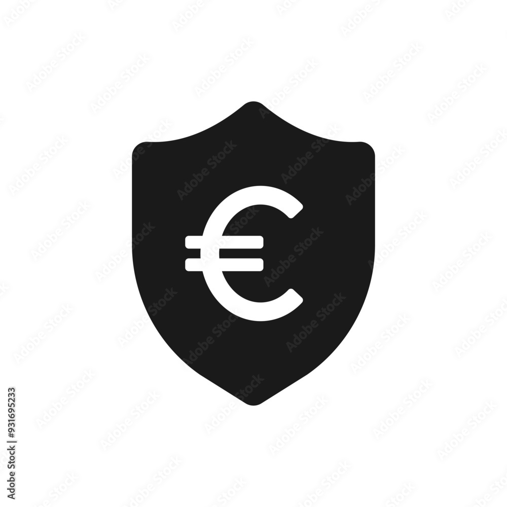 Obraz premium Euro symbol and shield. Money protection flat icon isolated on white background. Vector illustration