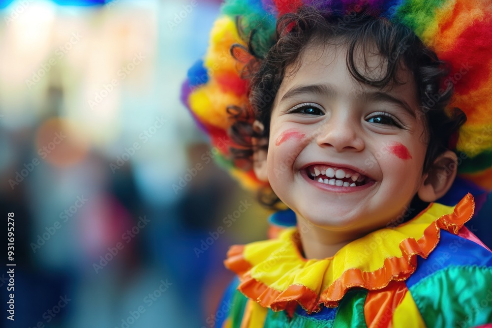 A Portrait of a Cheerful Young Clown Dressed in Colorful Costume A Portrait of a Cheerful Young Clown Dressed in Colorful Costume