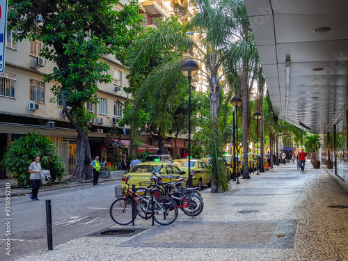 Cozy street in Botafogo in Rio de Janeiro, Brazil. Cityscape of Rio de Janeiro.