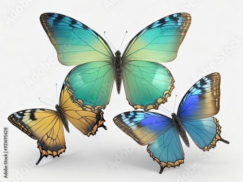 3D urquoise butterflies fluttering on a transparent background PNG is available in transparent PNG format photo