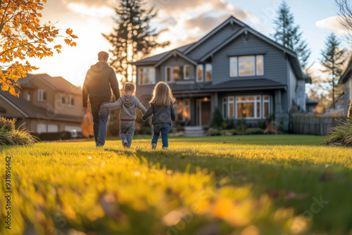 Family Playing In Front Yard
