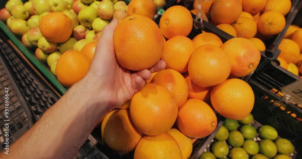 POV male hand choosing grapefruit in the store POV male hand choosing grapefruit in the store