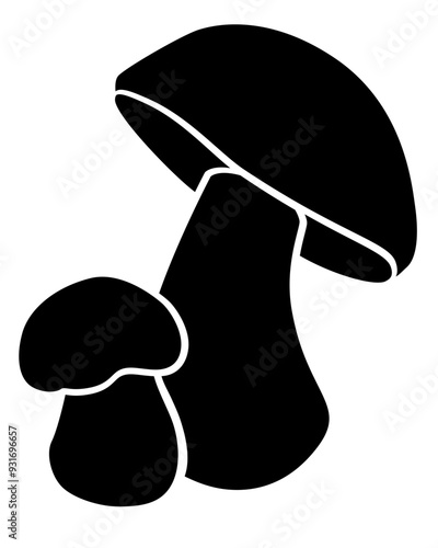 Boletus edulis, porcini forest mushrooms - vector silhouette picture with two mushrooms for logo or pictogram. Сep, penny bun two mushrooms for sign or icon	