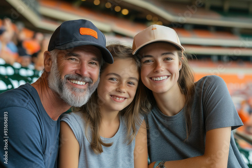 Happy Family At Baseball Game