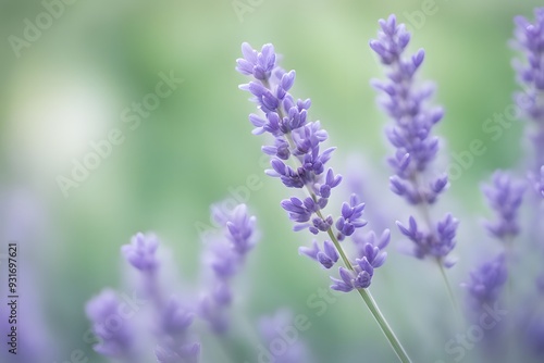 A close up of lavender flowers with soft purple and green bokeh in the background, Ai Generated