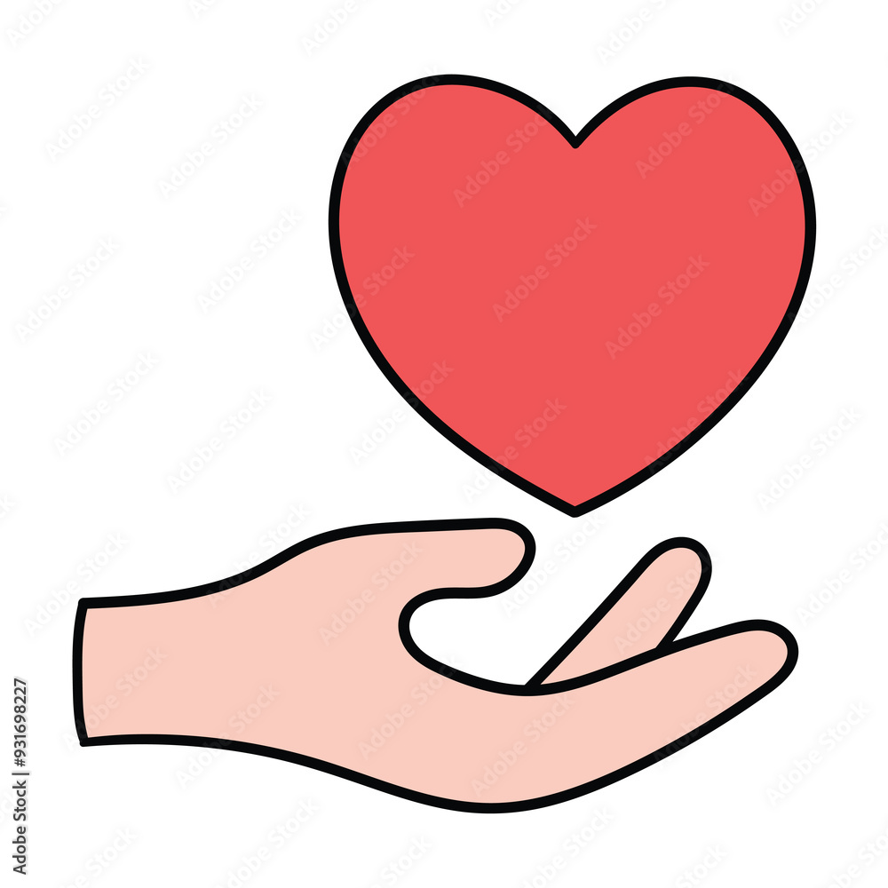 Hand drawn cartoon icon of giving love on white background.