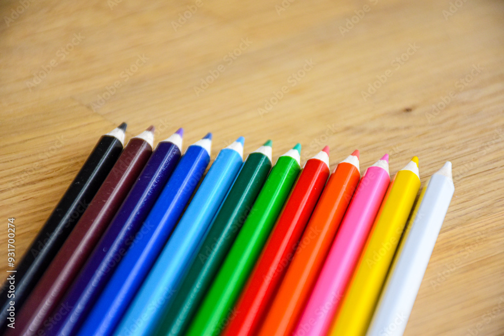 Color palette of wooden crayons Color palette of wooden crayons