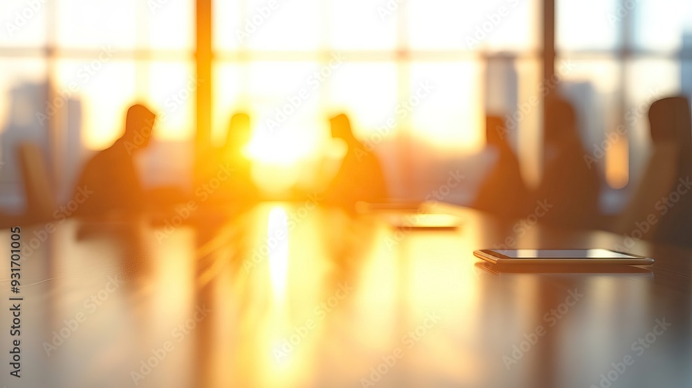 Blurred Background of a Business Conference with Table and Digital Tablet. AI generated illustration Blurred Background of a Business Conference with Table and Digital Tablet. AI generated illustration