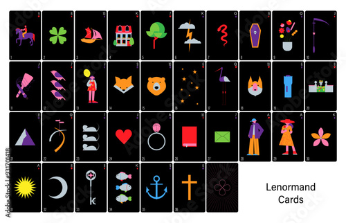 Lenormand Cards. Trendy vector illustration.