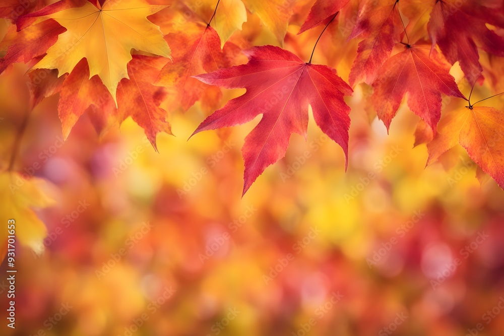 Blurred background of vibrant autumn leaves in red orange and yellow tones, AI Generated Blurred background of vibrant autumn leaves in red orange and yellow tones, AI Generated