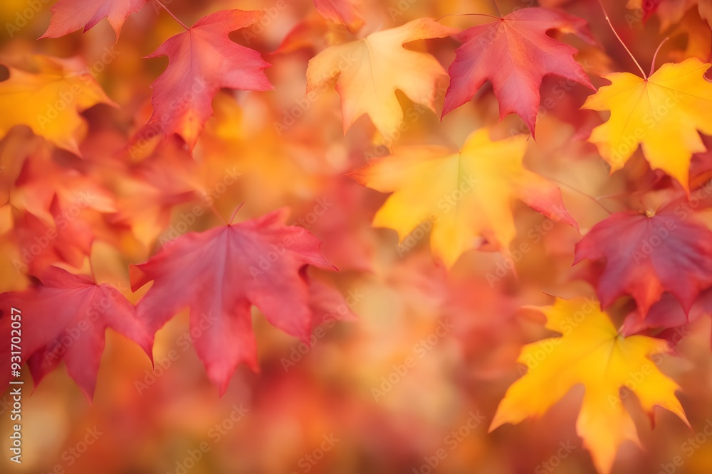 Blurred background of vibrant autumn leaves in red orange and yellow tones, AI Generated Blurred background of vibrant autumn leaves in red orange and yellow tones, AI Generated