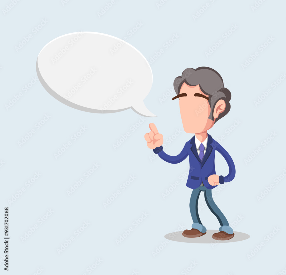 Man in suit pointing with a speech bubble.
Man in suit pointing with a speech bubble.
